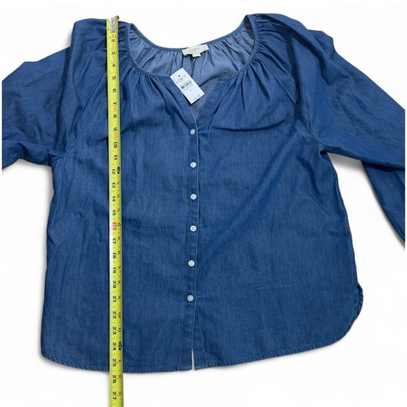 LOFT Blouse‎ Women's XS Blue Button Up Long Sleeve Lightweight 100% Cotton - Picture 6 of 8